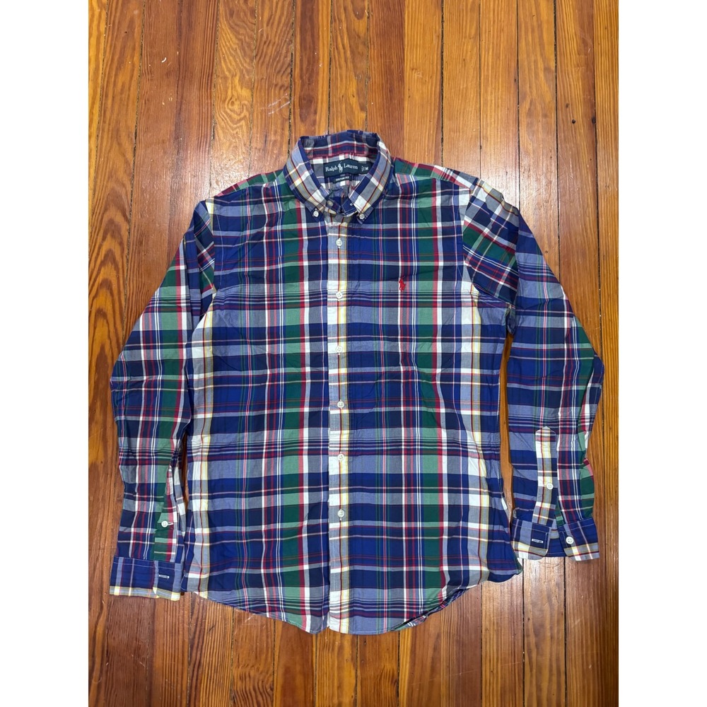 Ralph Lauren Custom Fit Mens Plaid Button Down Shirt Multi Color Blue Green M